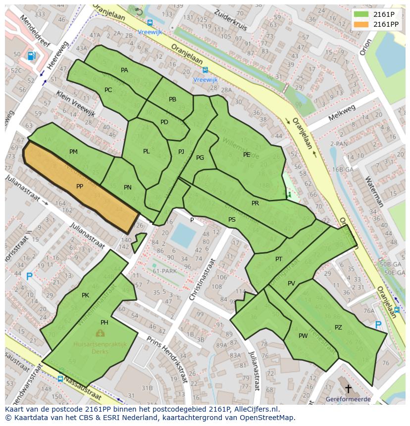 Afbeelding van het postcodegebied 2161 PP op de kaart.