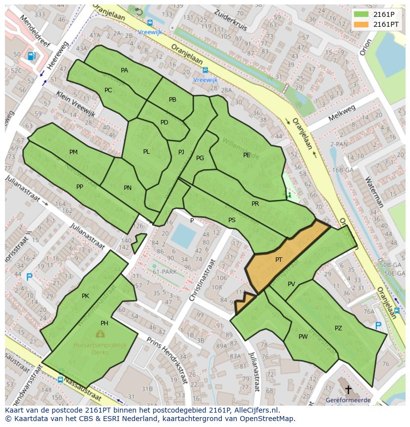 Afbeelding van het postcodegebied 2161 PT op de kaart.
