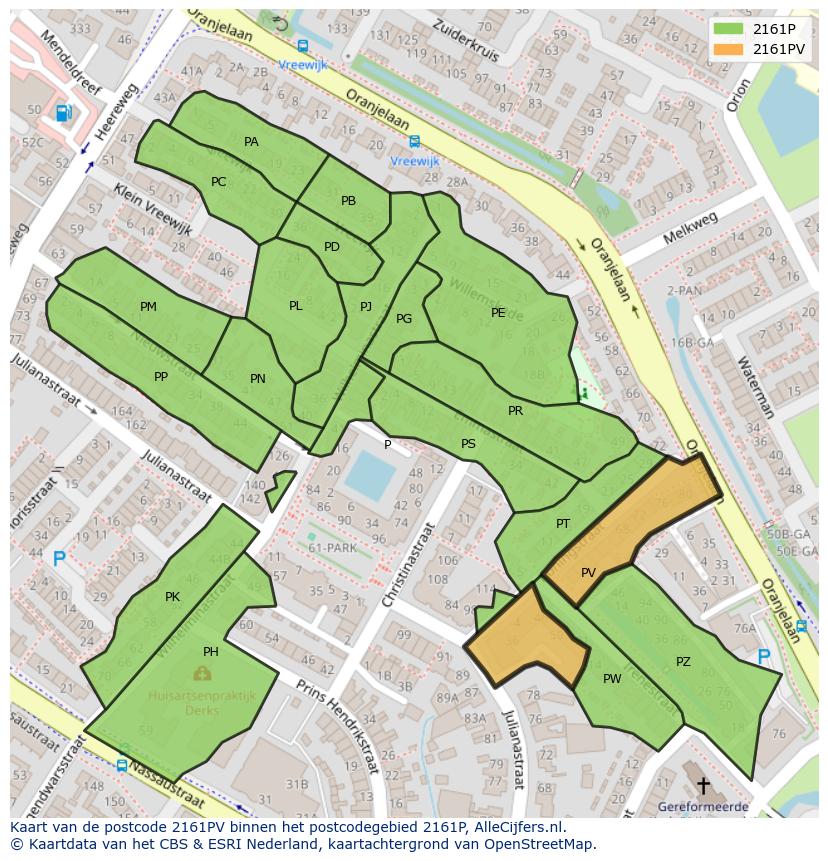 Afbeelding van het postcodegebied 2161 PV op de kaart.