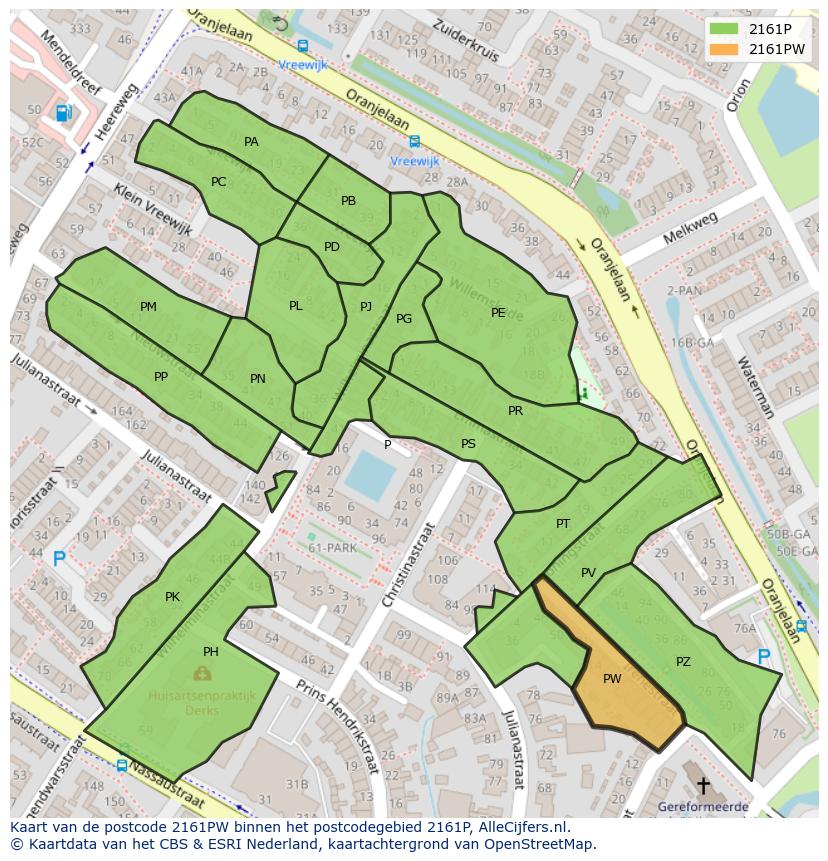 Afbeelding van het postcodegebied 2161 PW op de kaart.