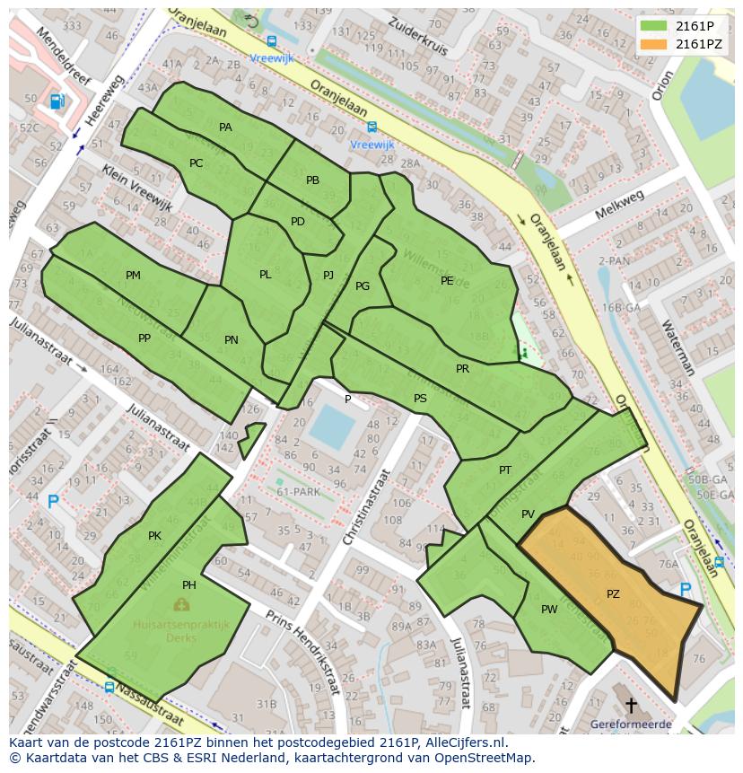 Afbeelding van het postcodegebied 2161 PZ op de kaart.