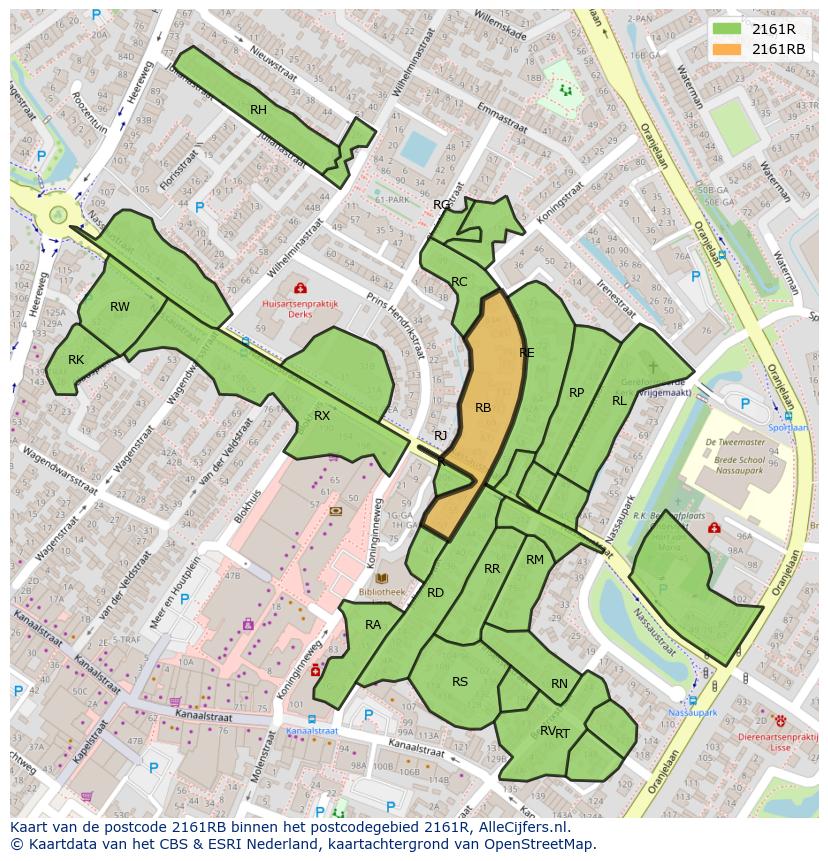 Afbeelding van het postcodegebied 2161 RB op de kaart.
