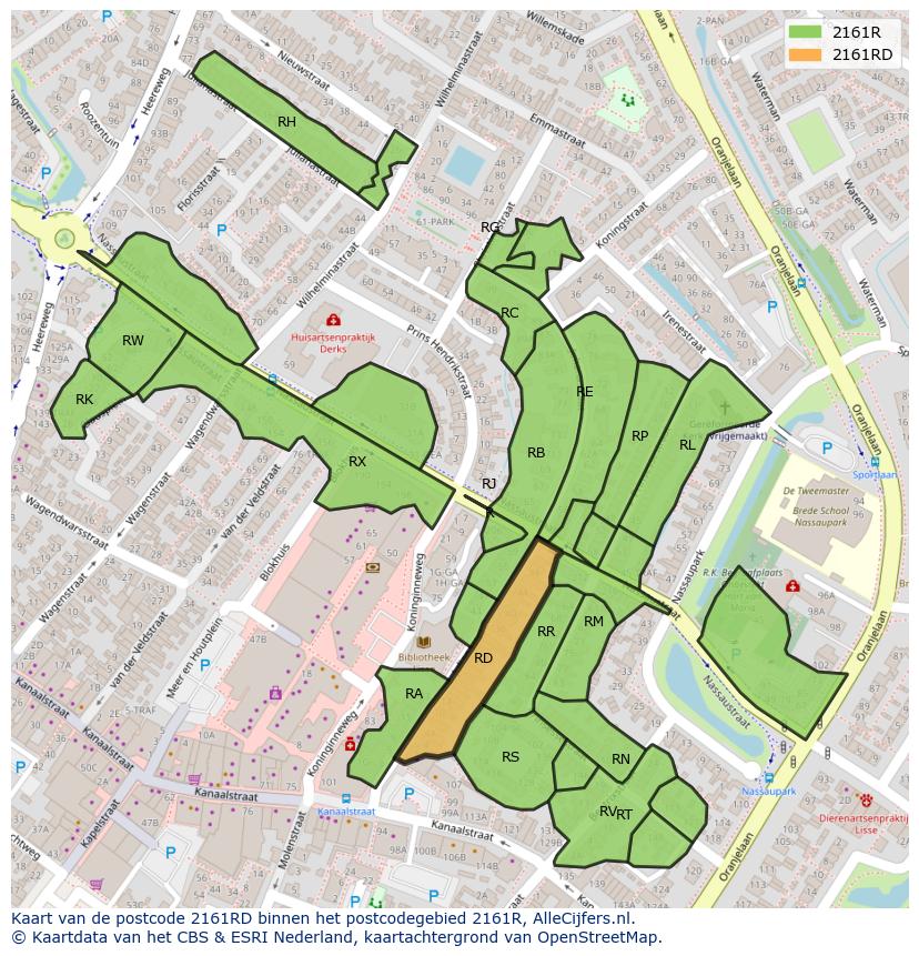 Afbeelding van het postcodegebied 2161 RD op de kaart.