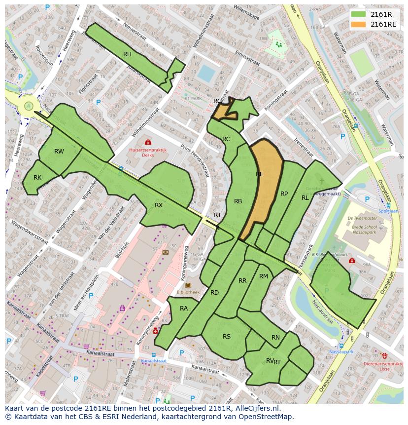 Afbeelding van het postcodegebied 2161 RE op de kaart.