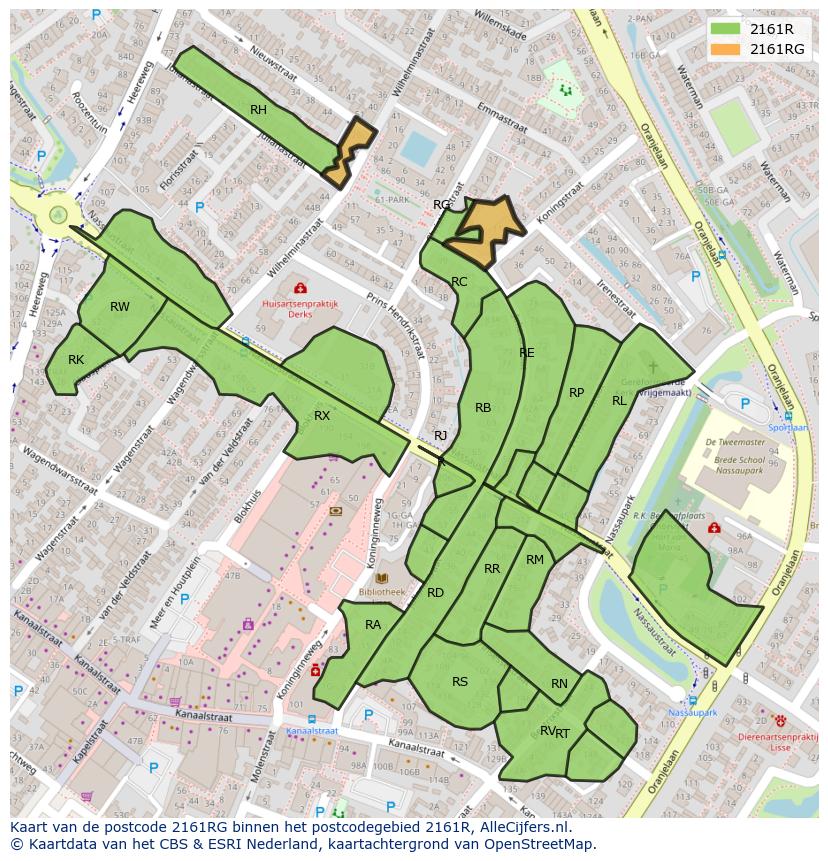 Afbeelding van het postcodegebied 2161 RG op de kaart.