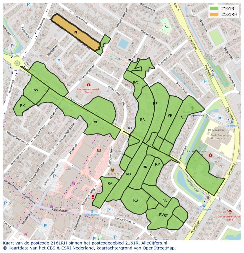 Afbeelding van het postcodegebied 2161 RH op de kaart.