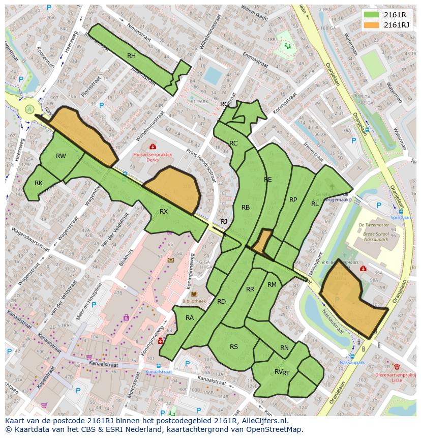 Afbeelding van het postcodegebied 2161 RJ op de kaart.