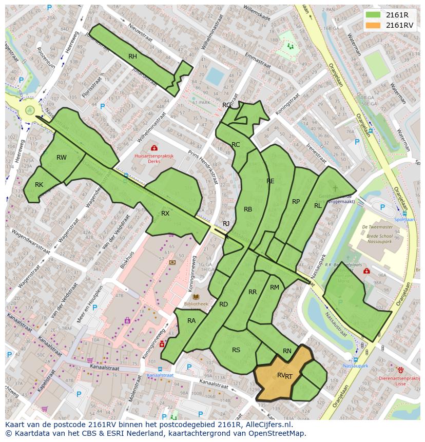 Afbeelding van het postcodegebied 2161 RV op de kaart.