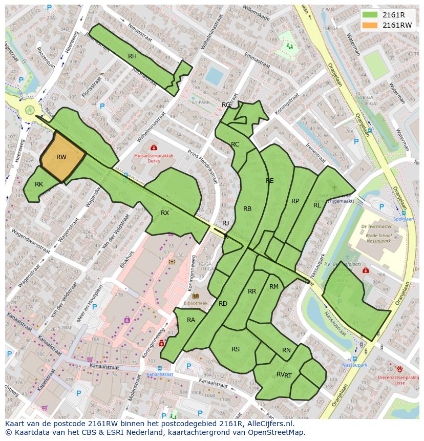 Afbeelding van het postcodegebied 2161 RW op de kaart.