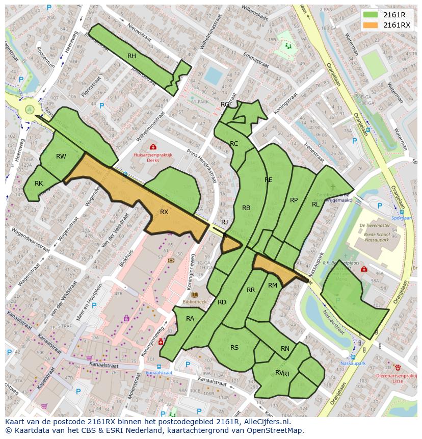 Afbeelding van het postcodegebied 2161 RX op de kaart.