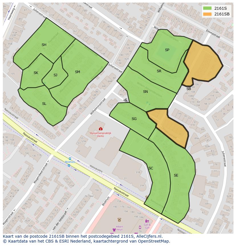 Afbeelding van het postcodegebied 2161 SB op de kaart.