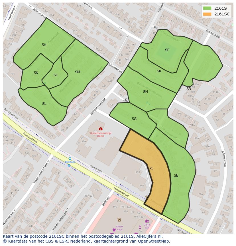 Afbeelding van het postcodegebied 2161 SC op de kaart.
