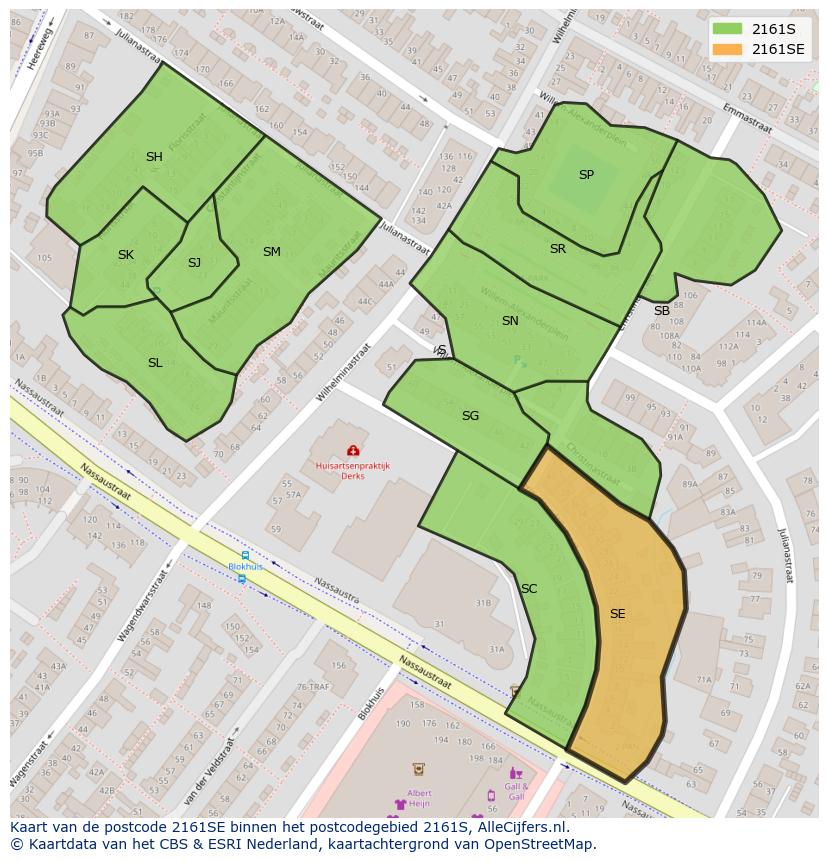 Afbeelding van het postcodegebied 2161 SE op de kaart.