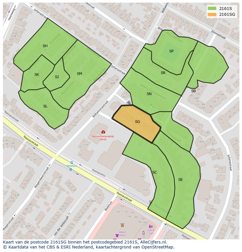 Afbeelding van het postcodegebied 2161 SG op de kaart.