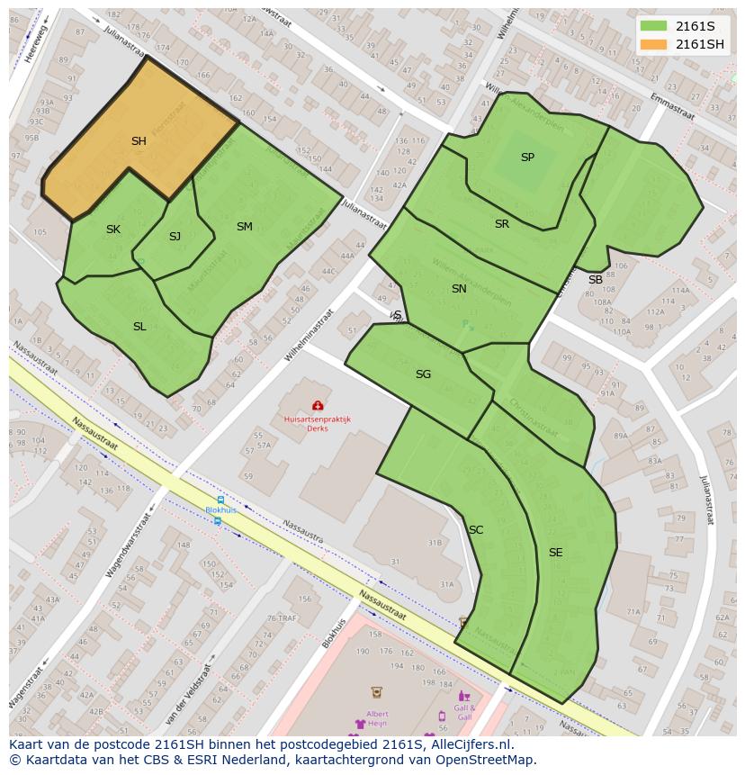 Afbeelding van het postcodegebied 2161 SH op de kaart.