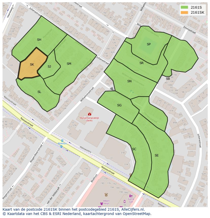Afbeelding van het postcodegebied 2161 SK op de kaart.