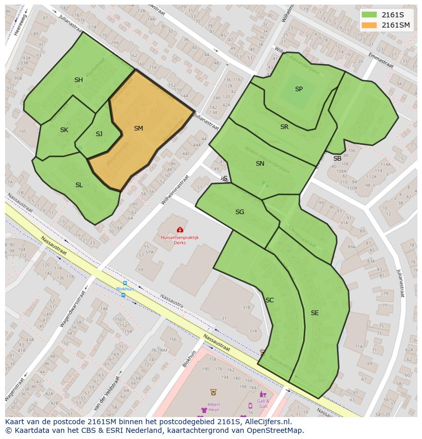 Afbeelding van het postcodegebied 2161 SM op de kaart.