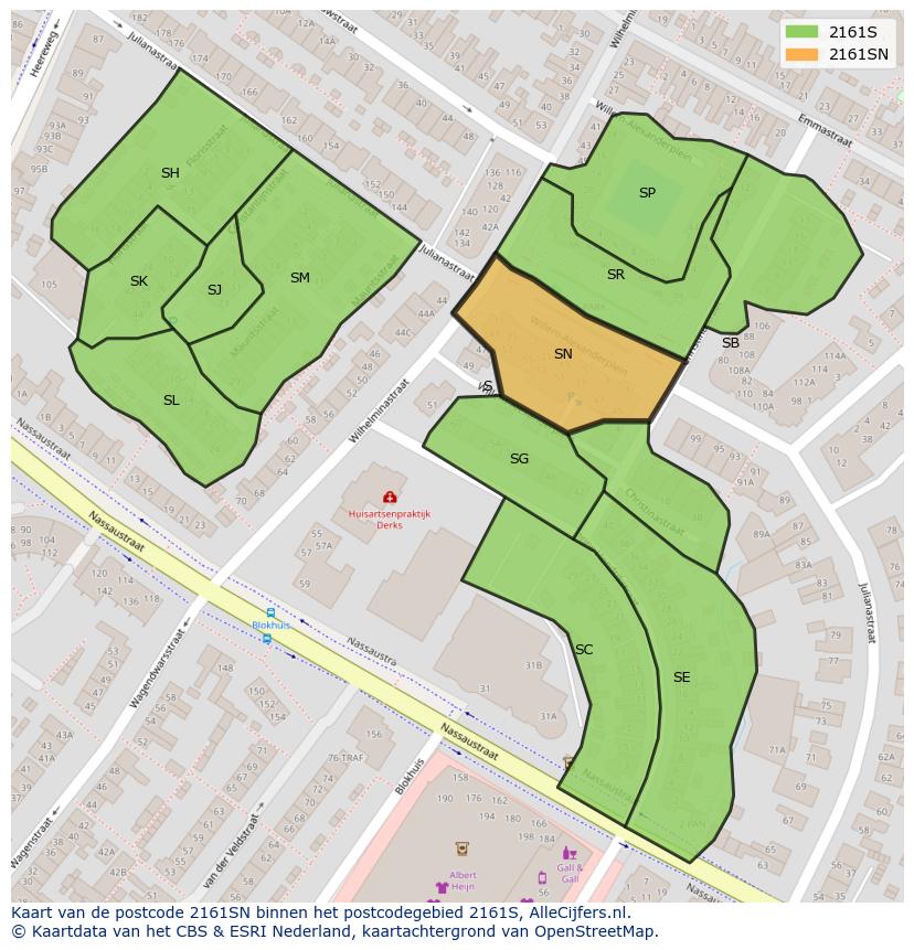 Afbeelding van het postcodegebied 2161 SN op de kaart.