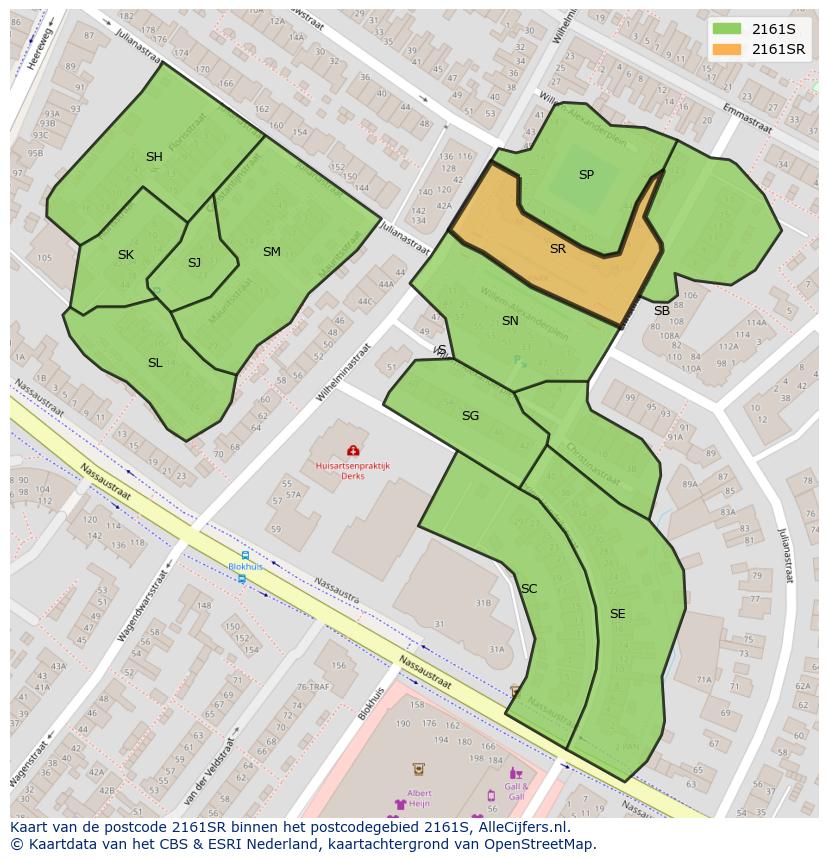 Afbeelding van het postcodegebied 2161 SR op de kaart.