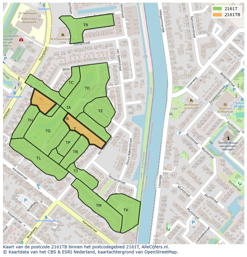 Afbeelding van het postcodegebied 2161 TB op de kaart.