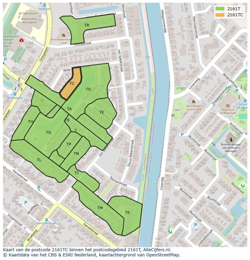 Afbeelding van het postcodegebied 2161 TC op de kaart.