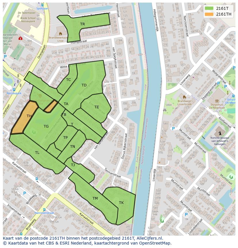 Afbeelding van het postcodegebied 2161 TH op de kaart.