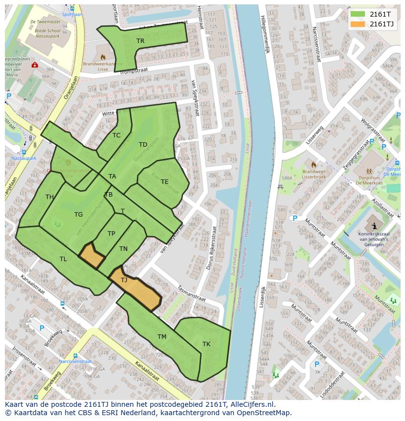Afbeelding van het postcodegebied 2161 TJ op de kaart.