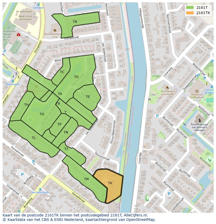 Afbeelding van het postcodegebied 2161 TK op de kaart.