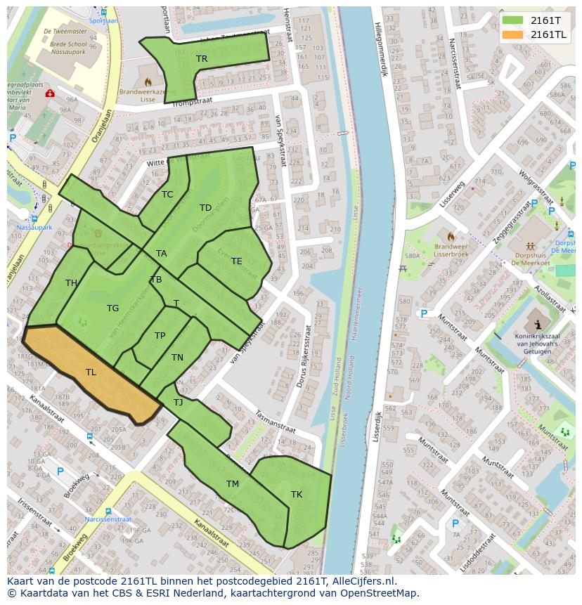 Afbeelding van het postcodegebied 2161 TL op de kaart.