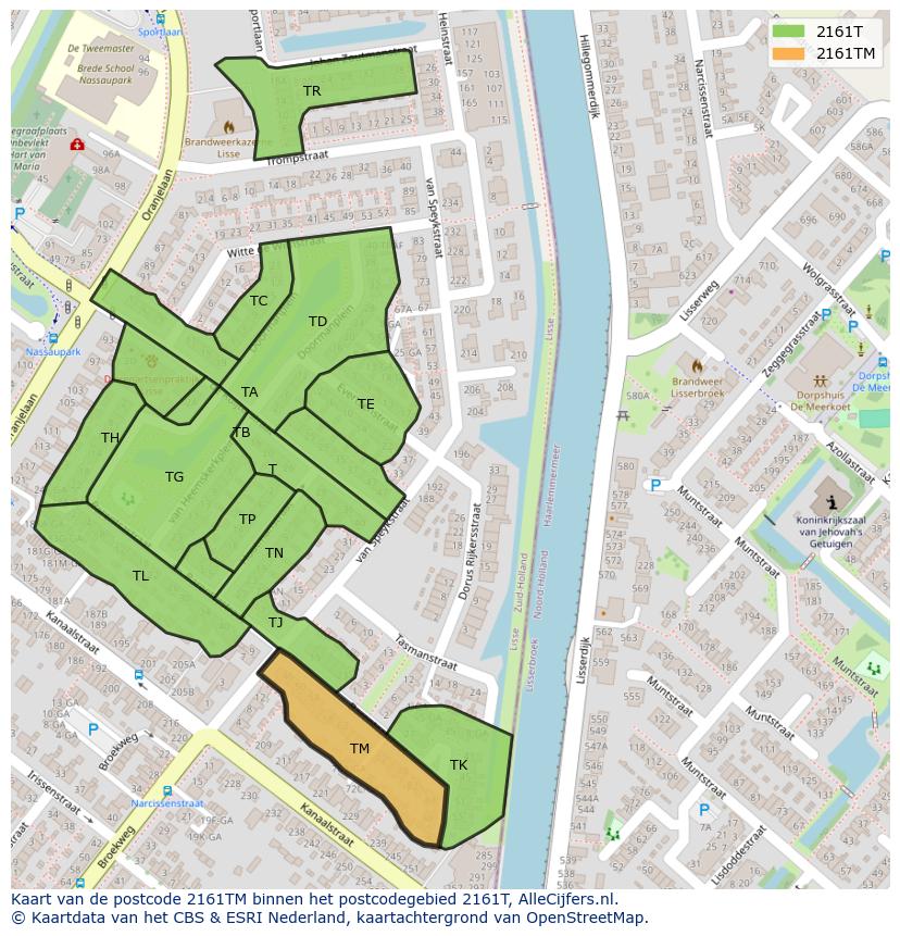 Afbeelding van het postcodegebied 2161 TM op de kaart.