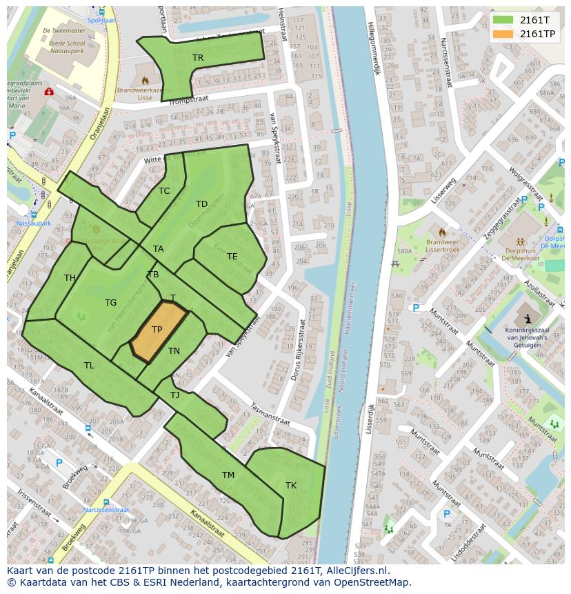 Afbeelding van het postcodegebied 2161 TP op de kaart.