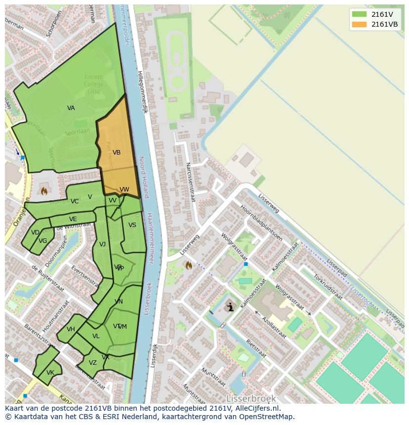 Afbeelding van het postcodegebied 2161 VB op de kaart.