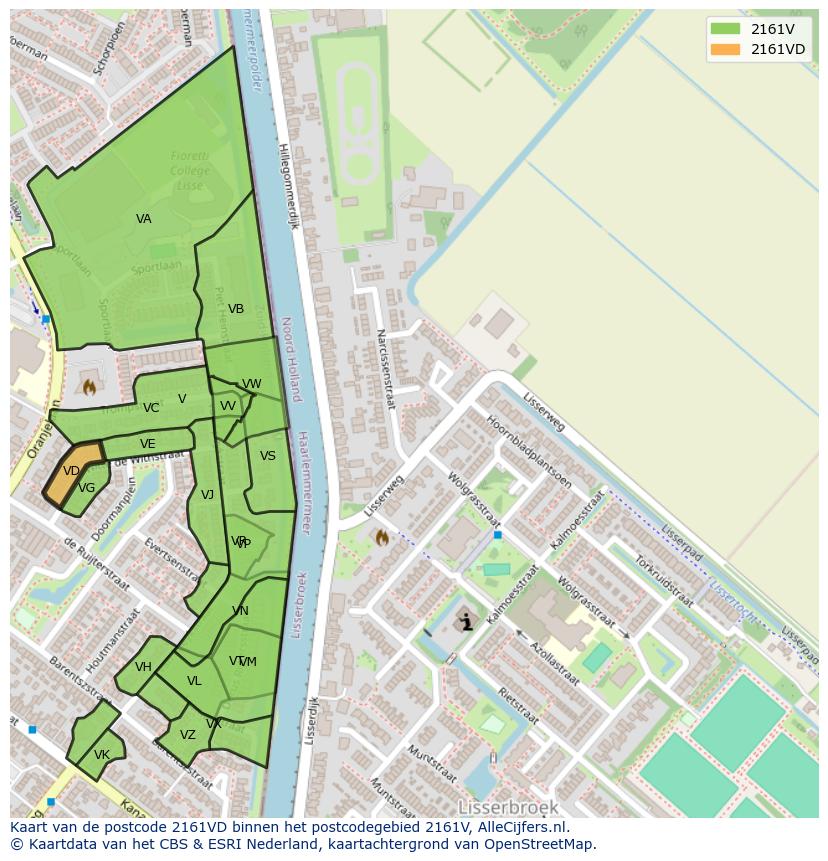 Afbeelding van het postcodegebied 2161 VD op de kaart.