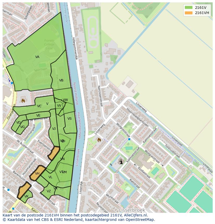 Afbeelding van het postcodegebied 2161 VH op de kaart.