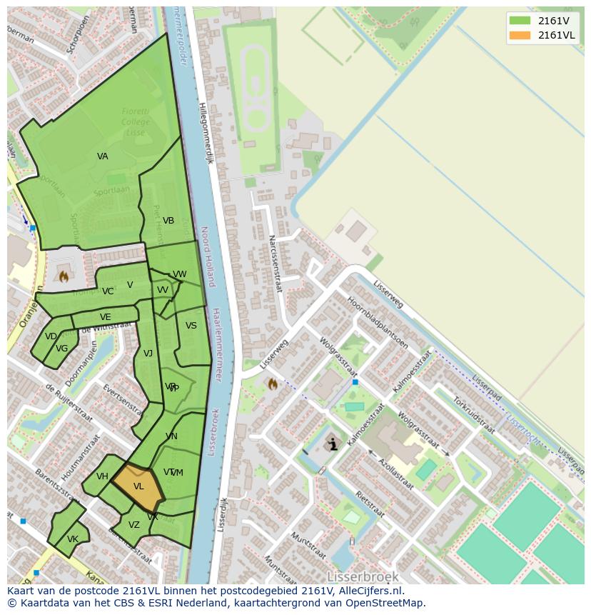 Afbeelding van het postcodegebied 2161 VL op de kaart.