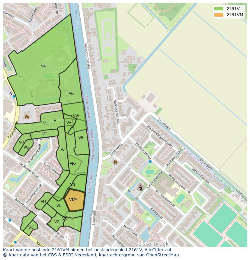 Afbeelding van het postcodegebied 2161 VM op de kaart.