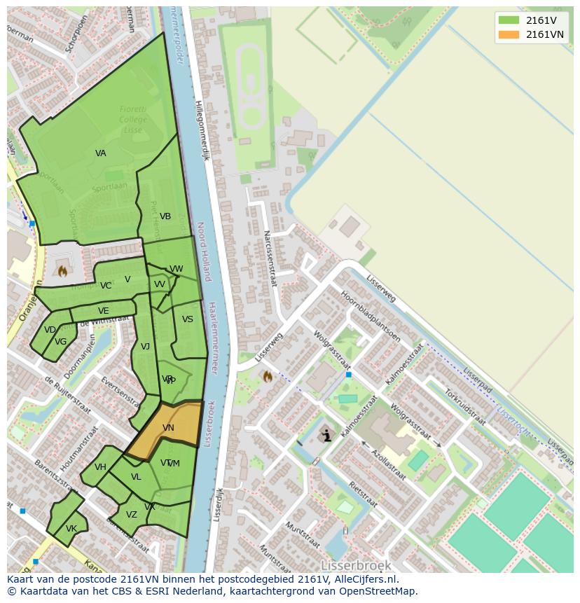 Afbeelding van het postcodegebied 2161 VN op de kaart.