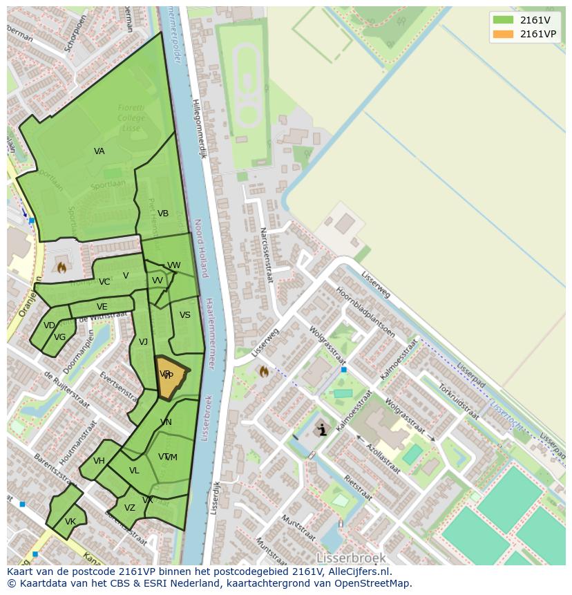 Afbeelding van het postcodegebied 2161 VP op de kaart.