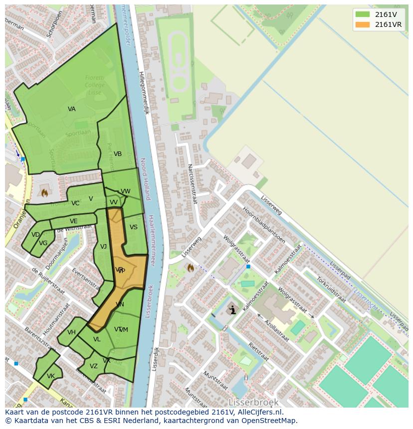 Afbeelding van het postcodegebied 2161 VR op de kaart.