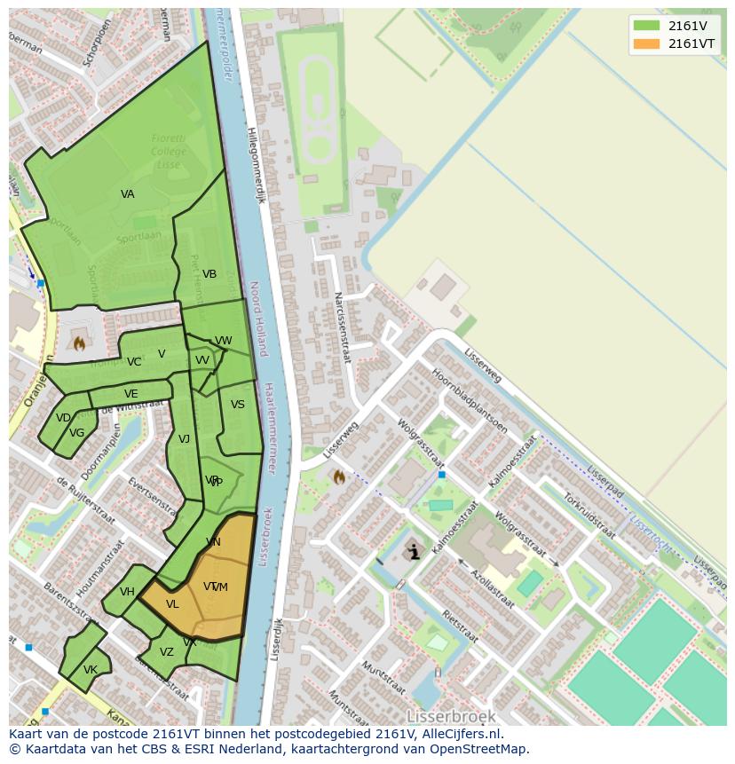 Afbeelding van het postcodegebied 2161 VT op de kaart.