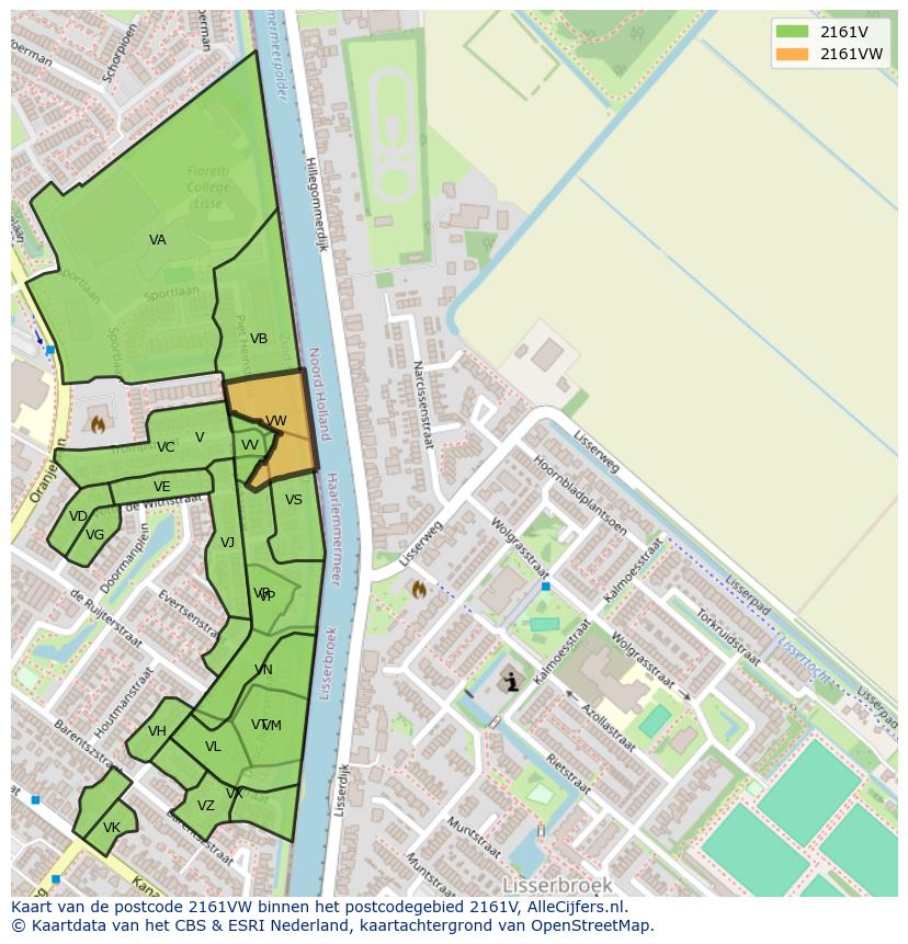 Afbeelding van het postcodegebied 2161 VW op de kaart.