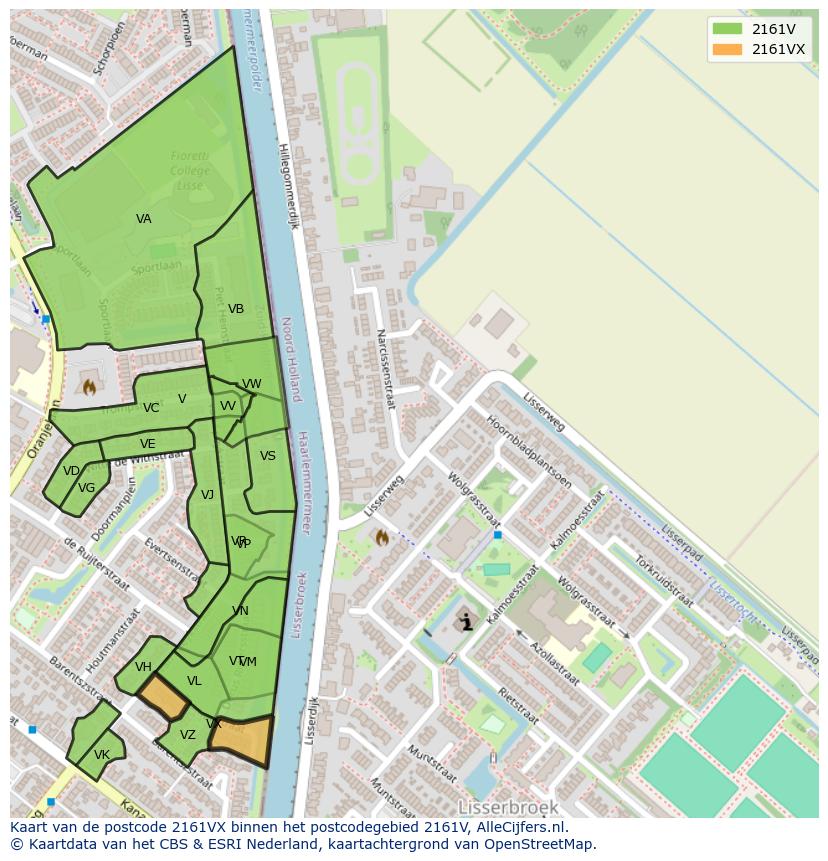 Afbeelding van het postcodegebied 2161 VX op de kaart.