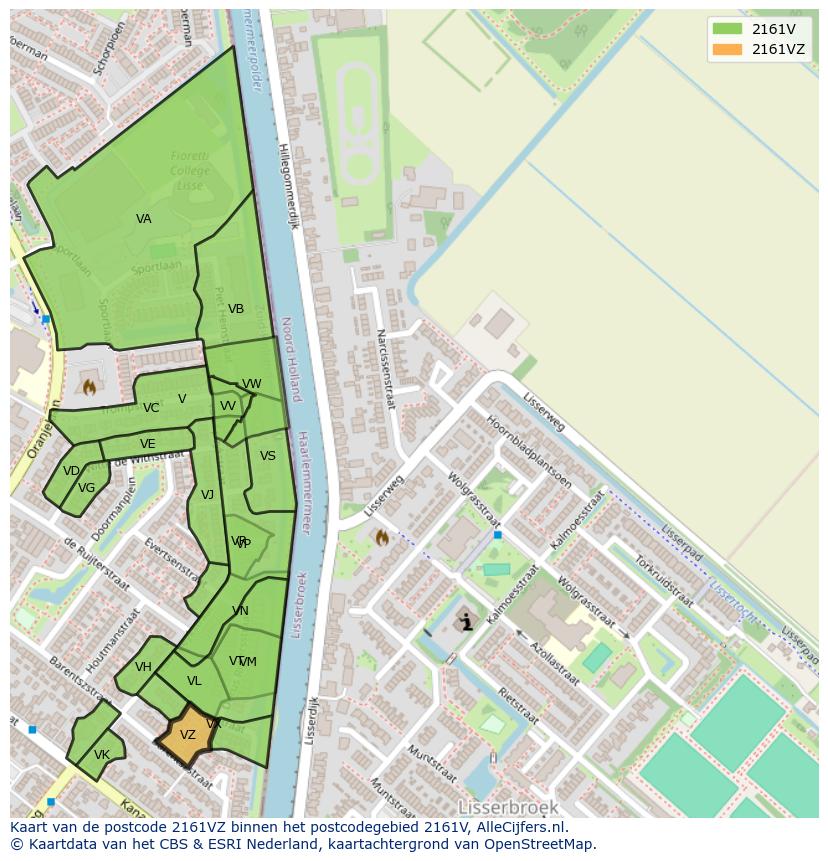 Afbeelding van het postcodegebied 2161 VZ op de kaart.