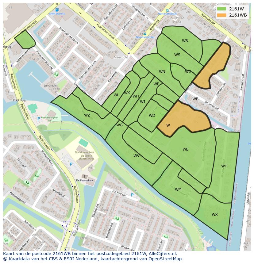 Afbeelding van het postcodegebied 2161 WB op de kaart.