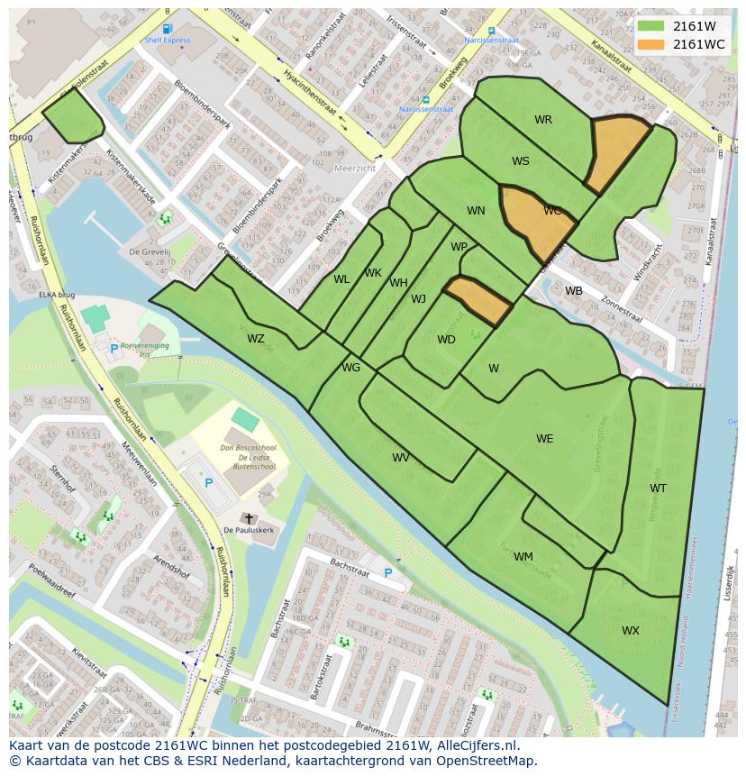 Afbeelding van het postcodegebied 2161 WC op de kaart.