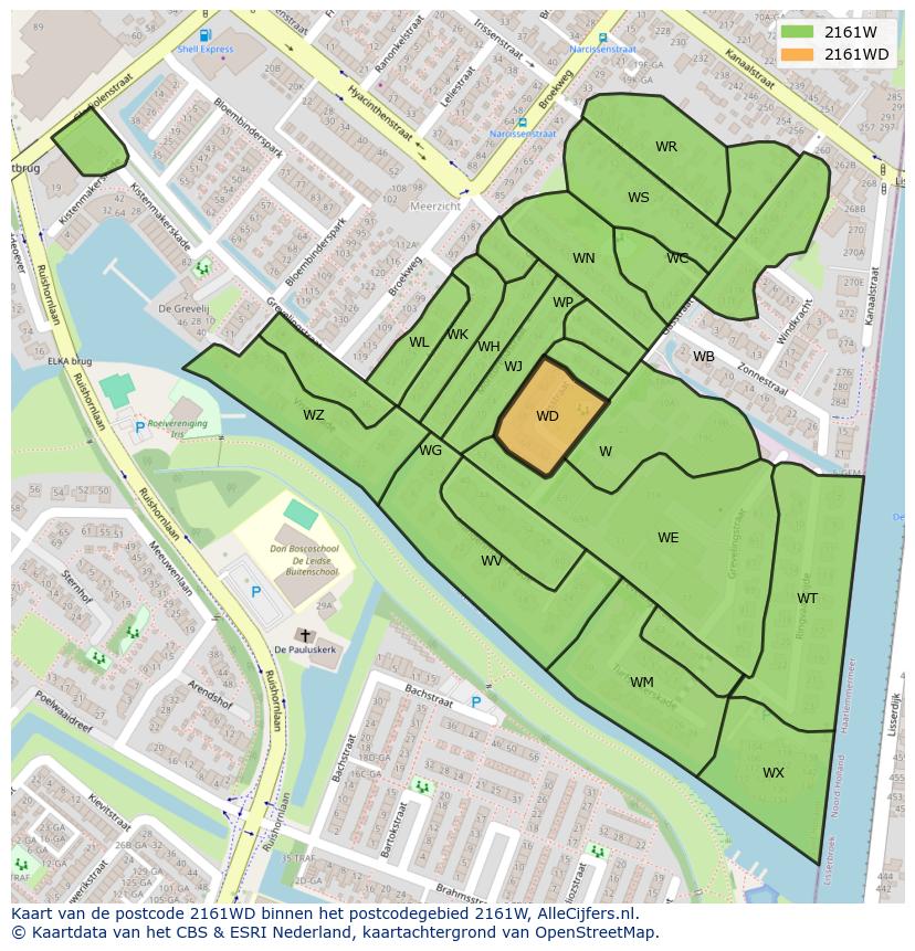 Afbeelding van het postcodegebied 2161 WD op de kaart.