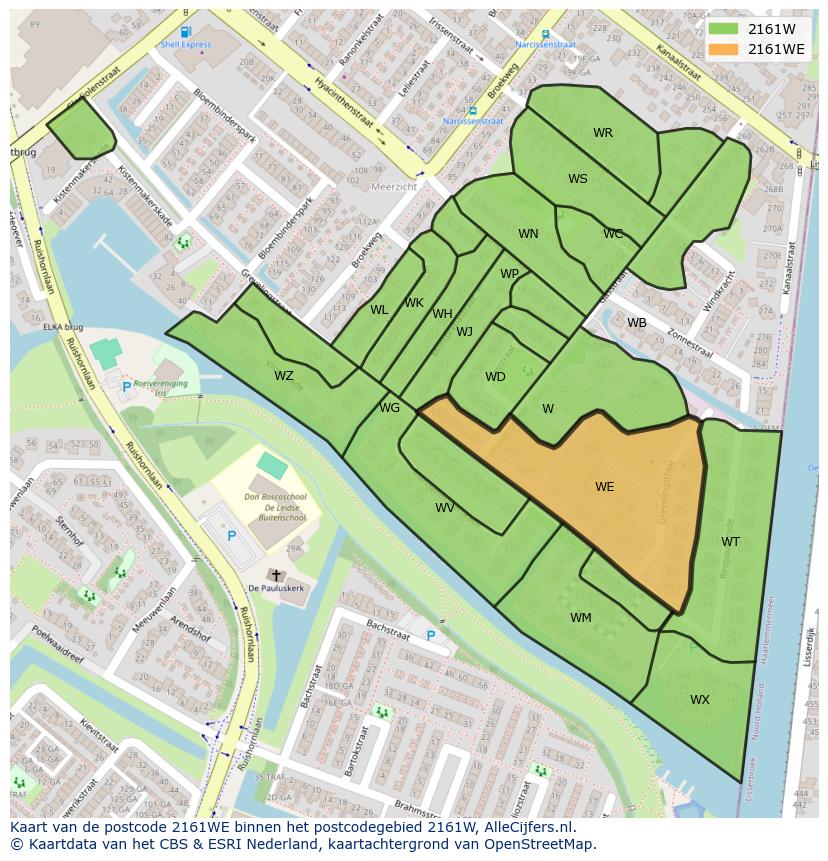 Afbeelding van het postcodegebied 2161 WE op de kaart.