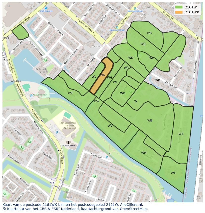 Afbeelding van het postcodegebied 2161 WK op de kaart.