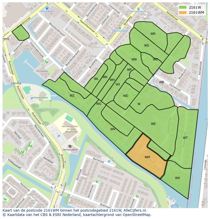Afbeelding van het postcodegebied 2161 WM op de kaart.