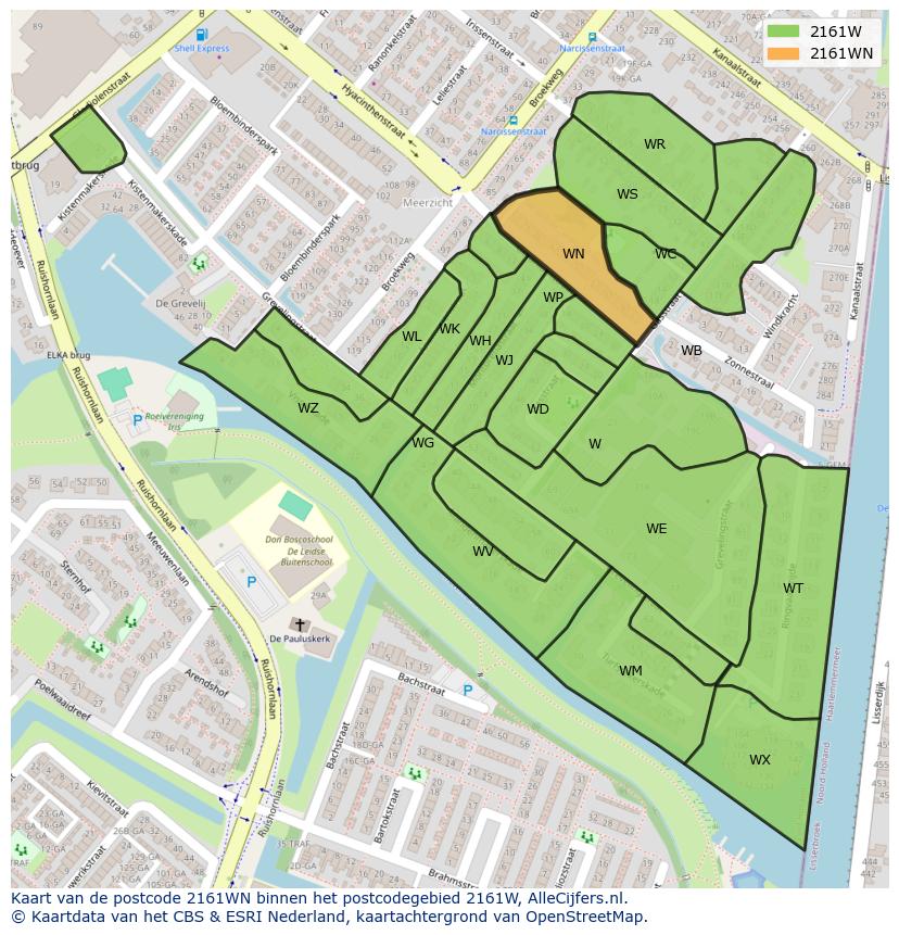 Afbeelding van het postcodegebied 2161 WN op de kaart.